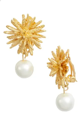 Starburst pearl drop clip-on earrings