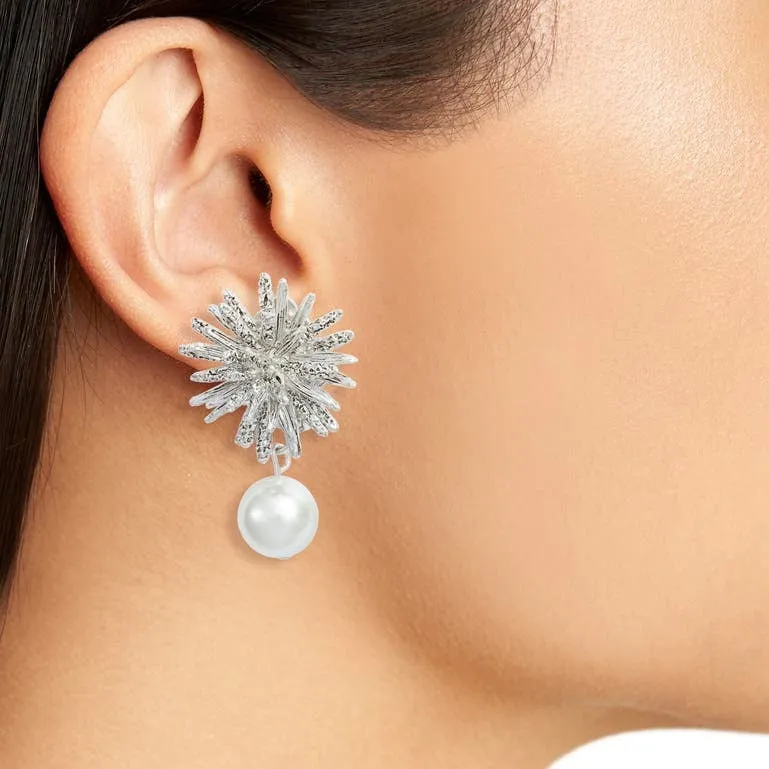 Starburst pearl drop clip-on earrings