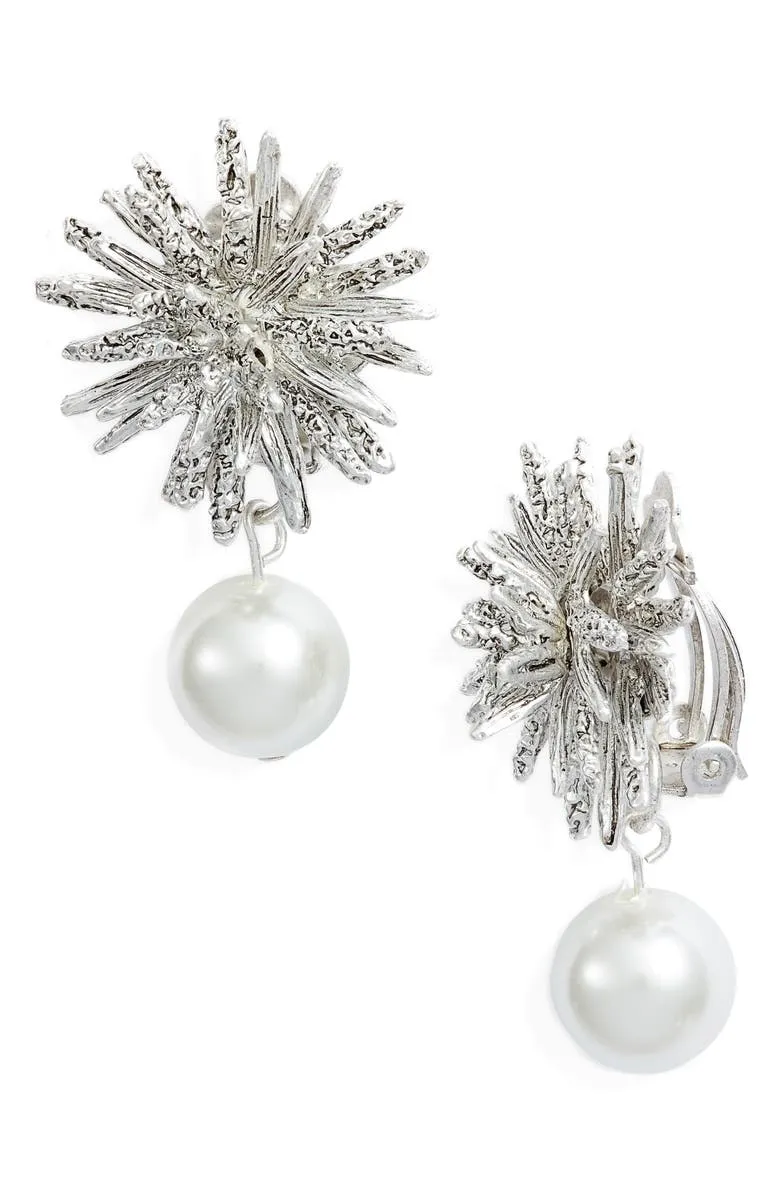 Starburst pearl drop clip-on earrings