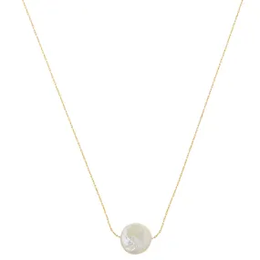 Stationed Flat Pearl Collar Necklace - Gold