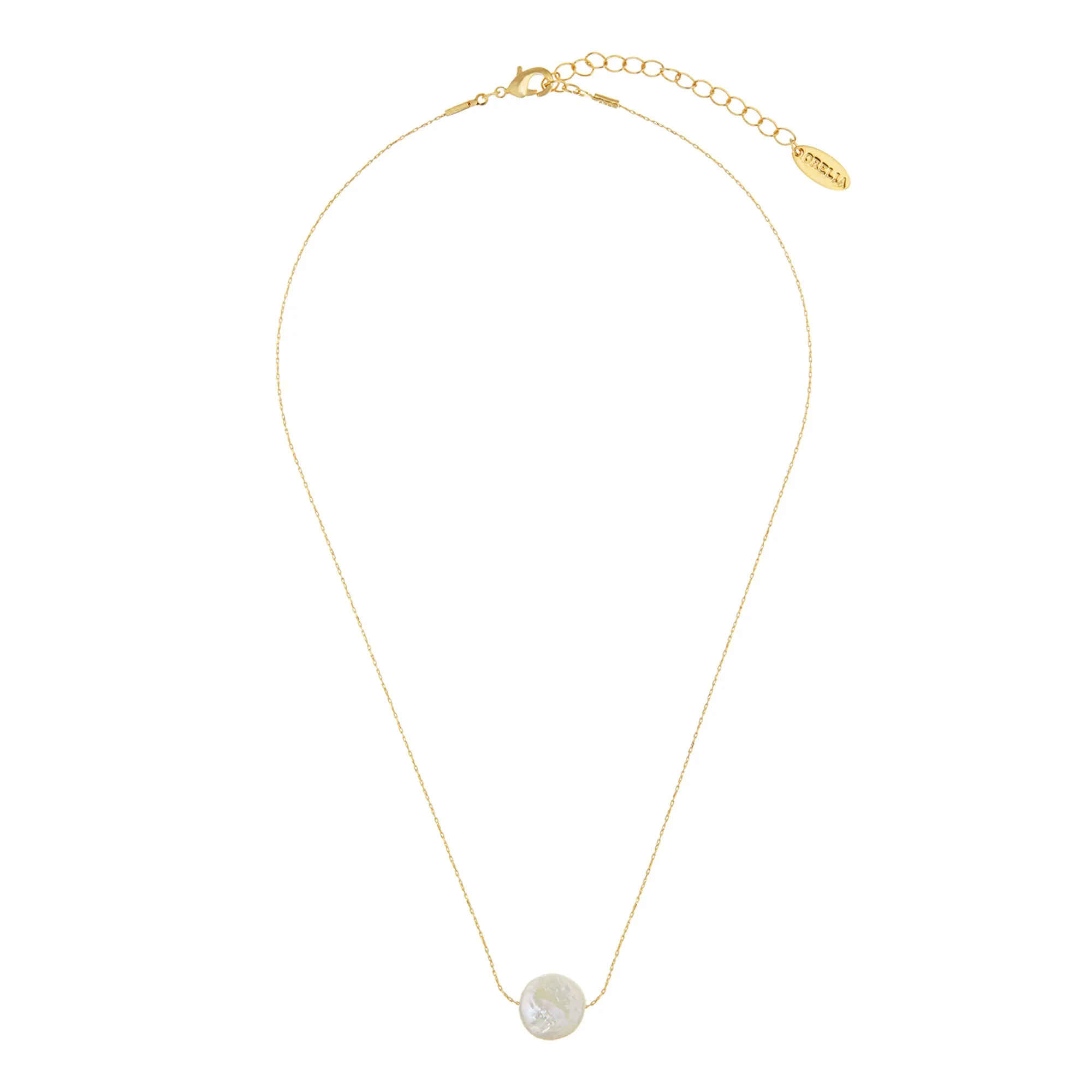 Stationed Flat Pearl Collar Necklace - Gold