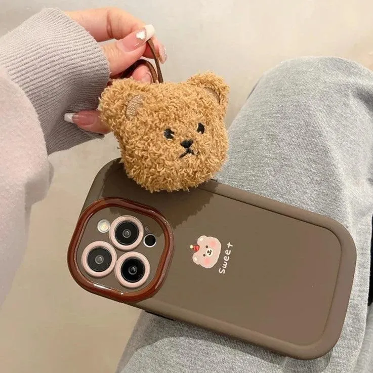 Sweet Cute Phone Cases with Bear Pendant for iPhone 11, 12, 13, 14, 15 Pro Max