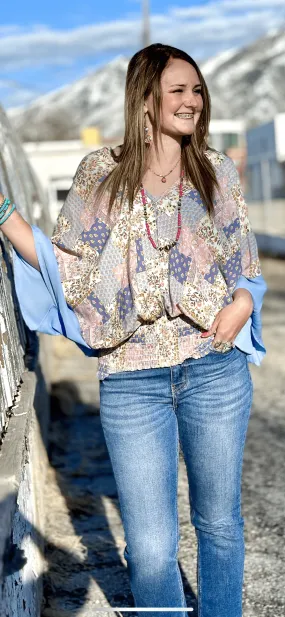 The Blue Patchwork Mixed Spring Top