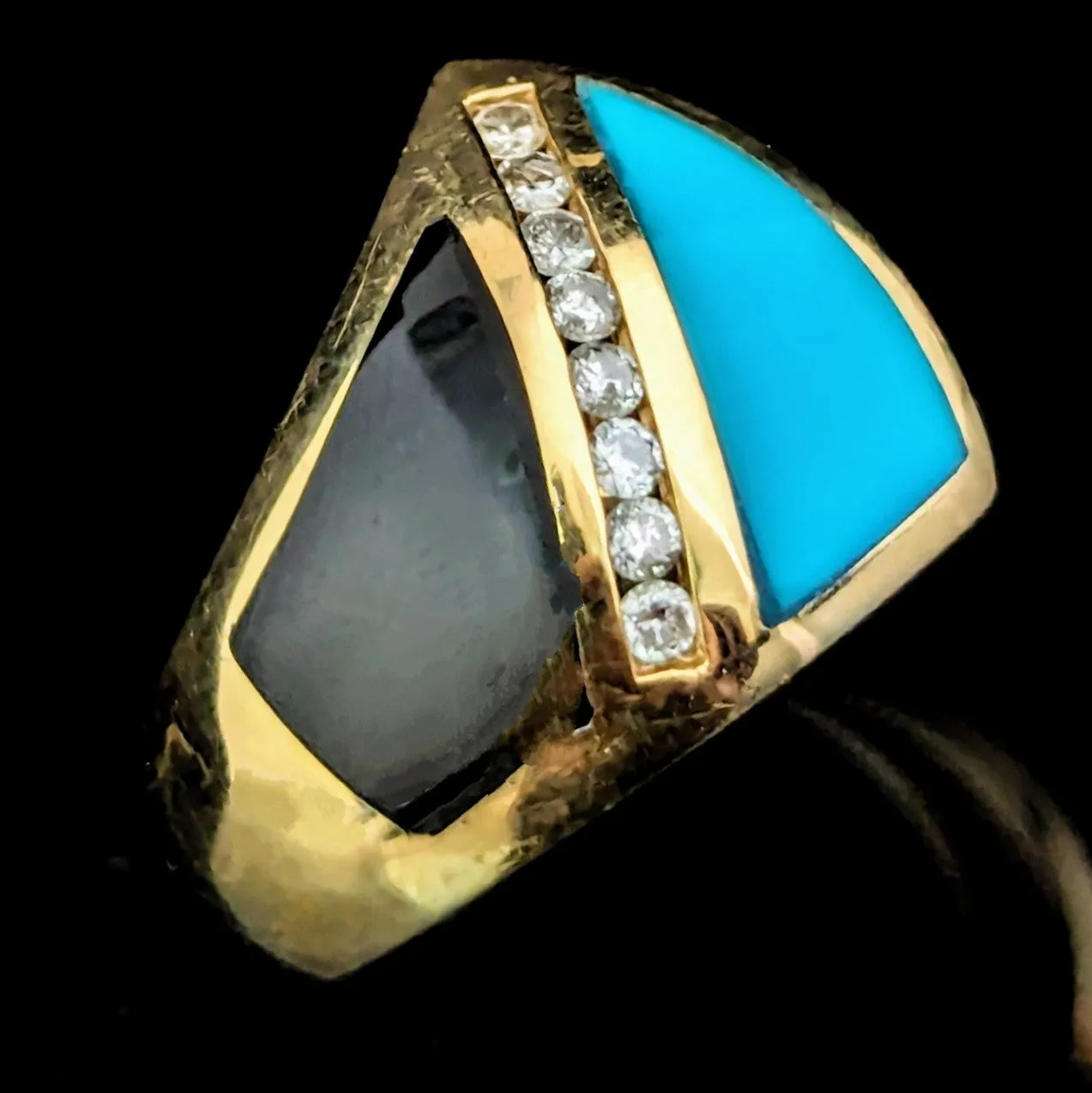 The Gaffney - Estate Diamonds Turquoise Onyx 14k Gold Cocktail Ring