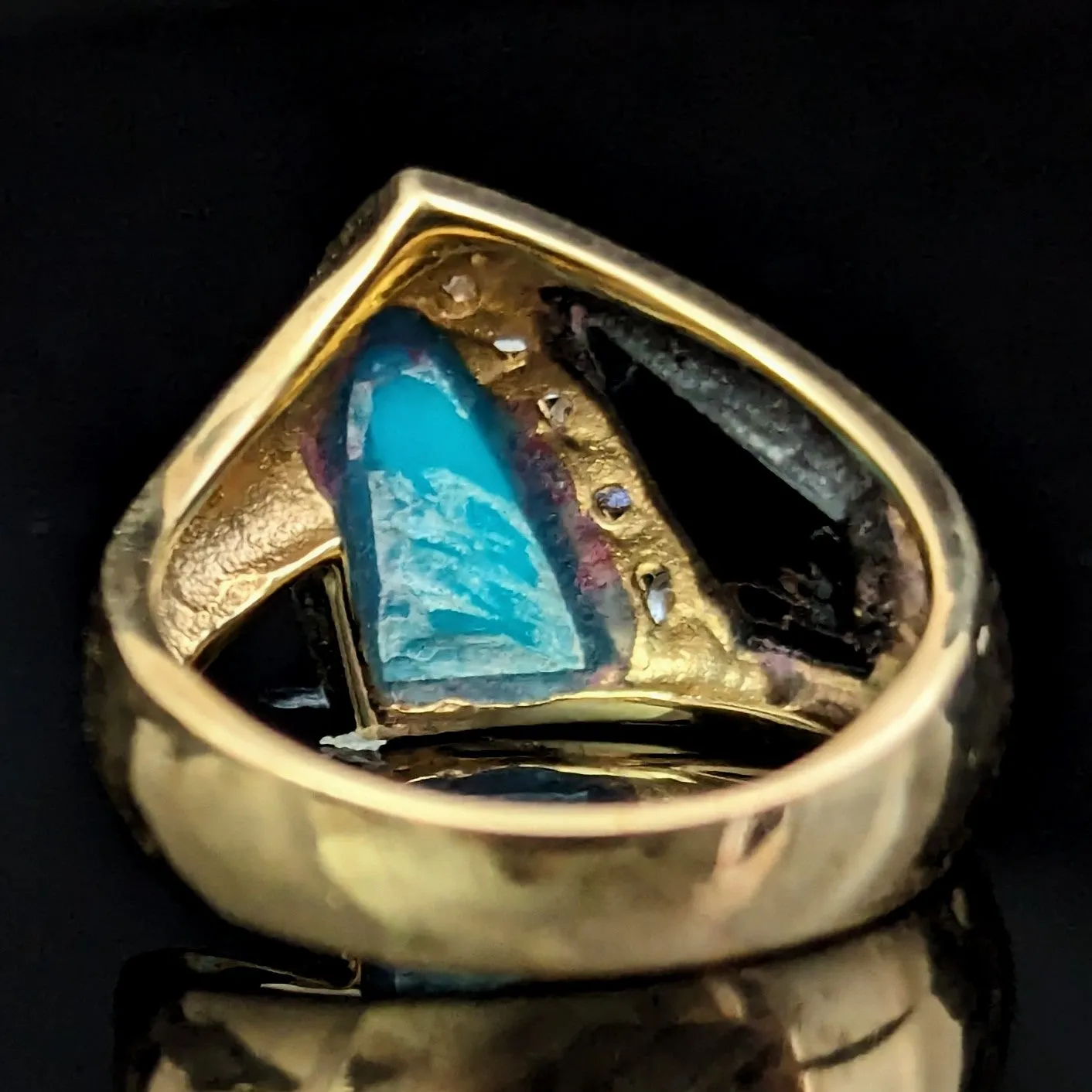 The Gaffney - Estate Diamonds Turquoise Onyx 14k Gold Cocktail Ring