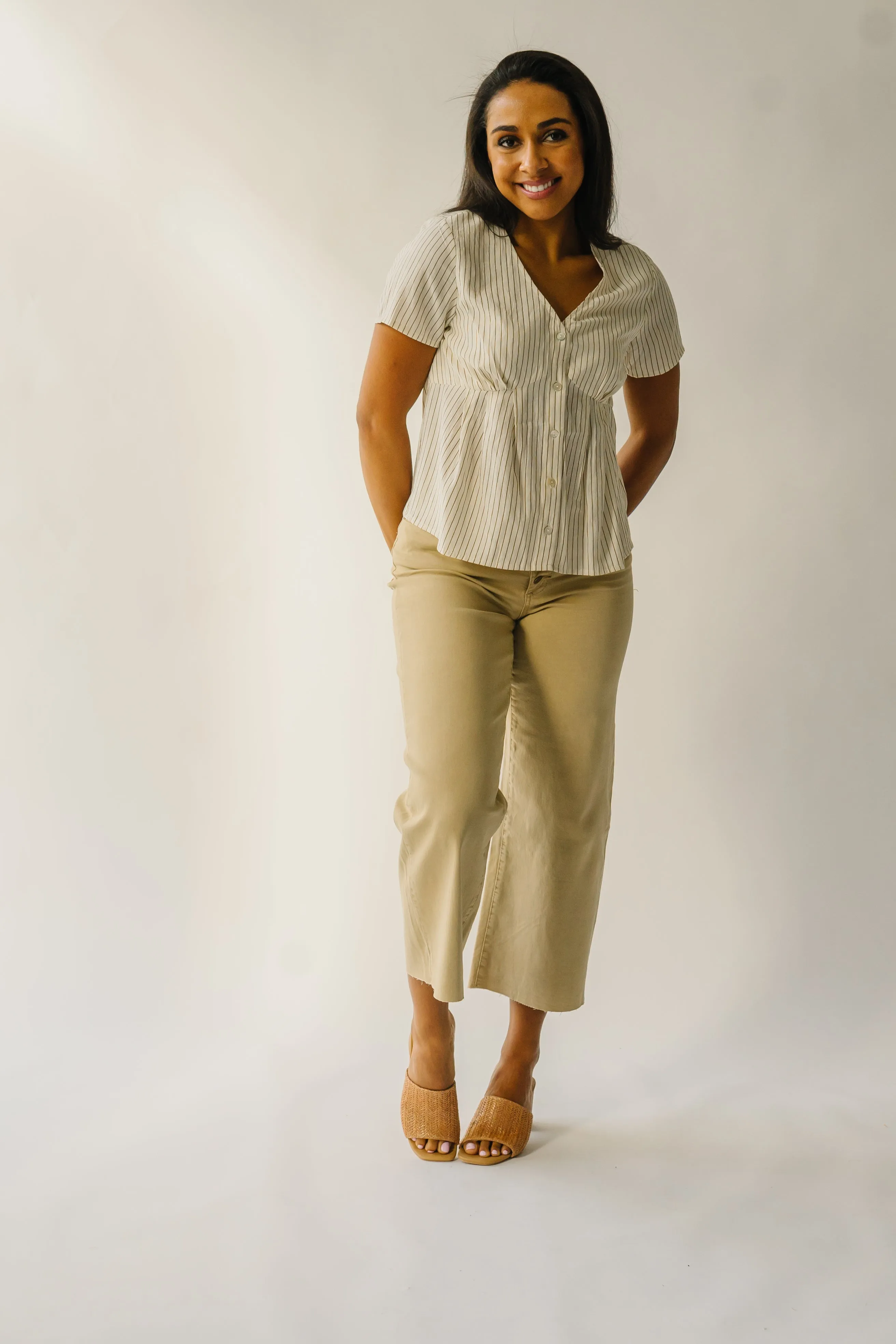 The Lowden Button-Down Blouse in Ivory   Brown