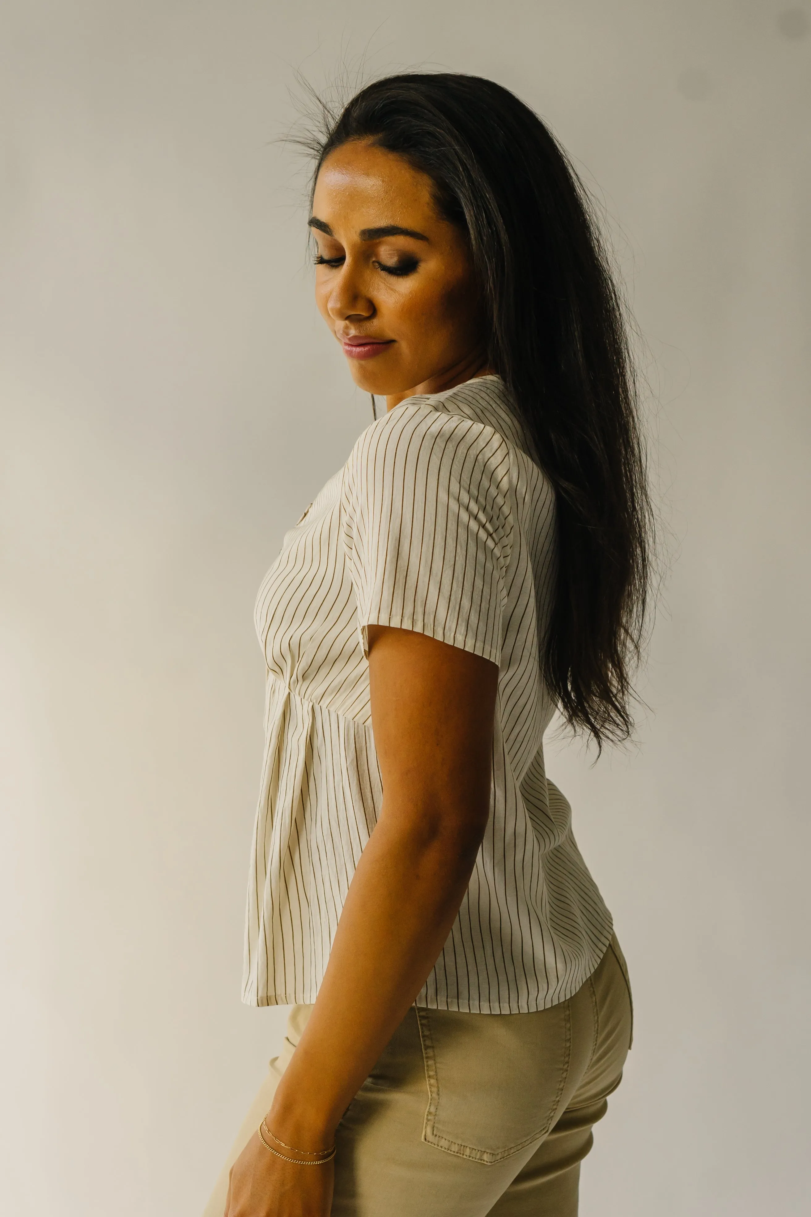 The Lowden Button-Down Blouse in Ivory   Brown