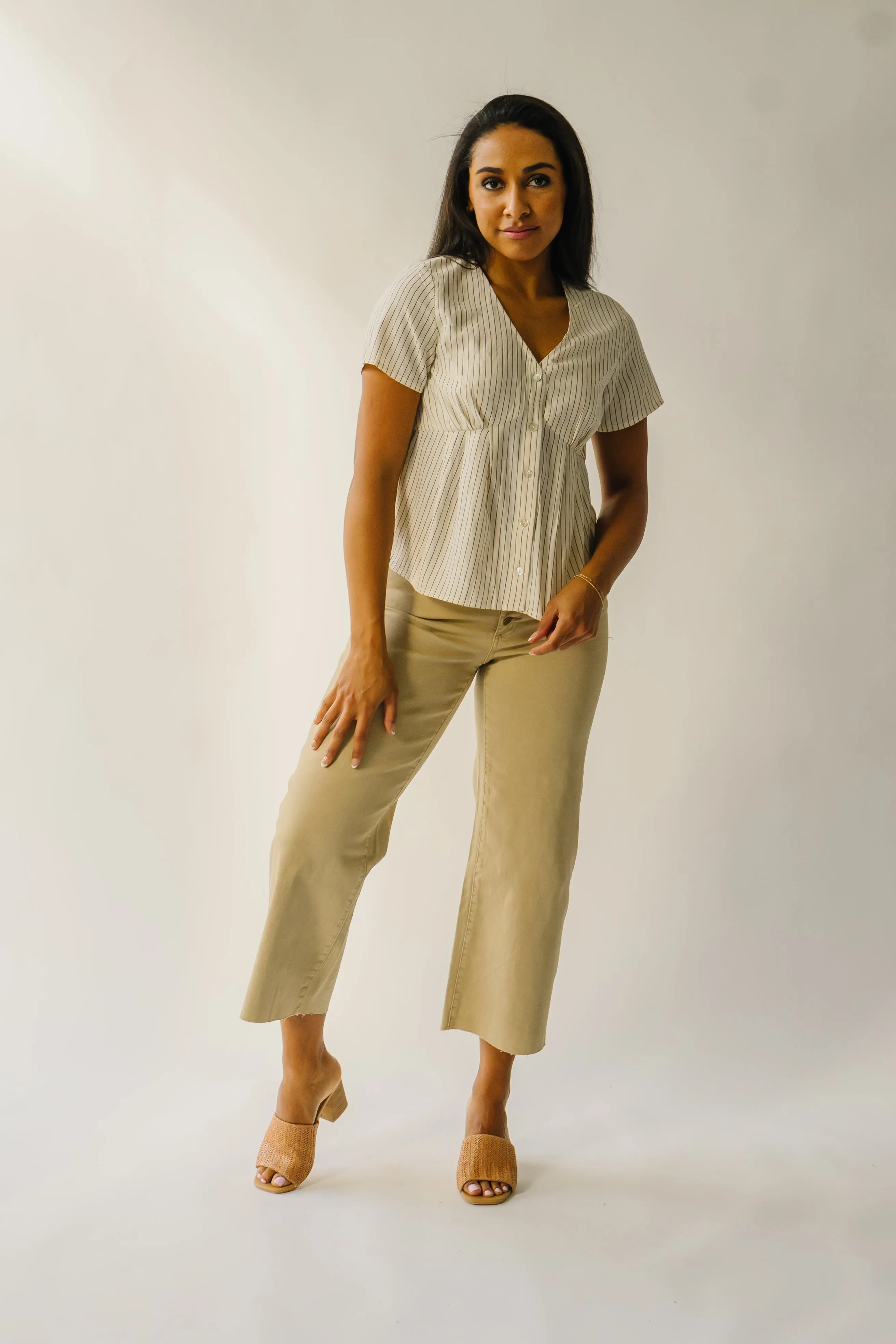 The Lowden Button-Down Blouse in Ivory   Brown