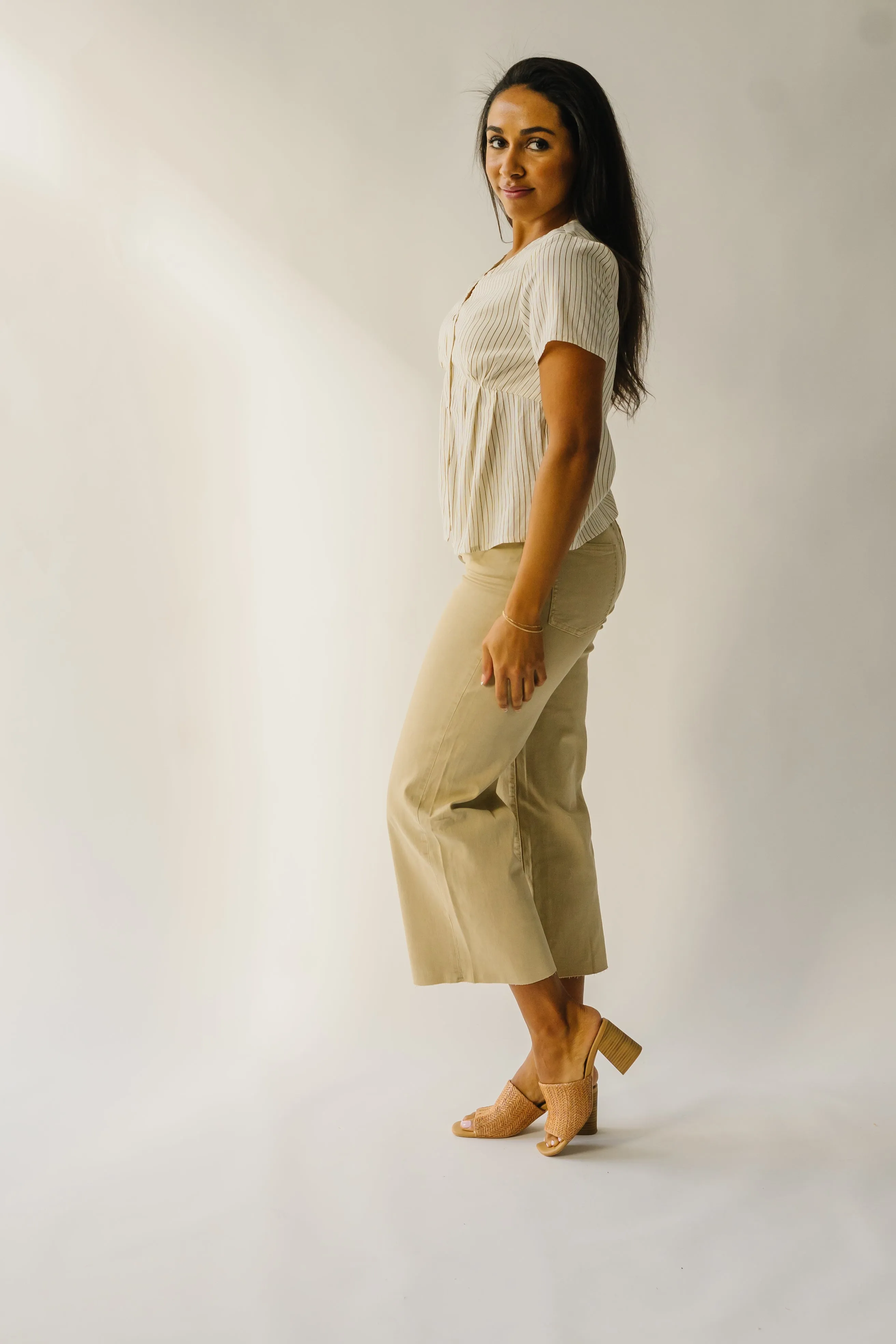 The Lowden Button-Down Blouse in Ivory   Brown