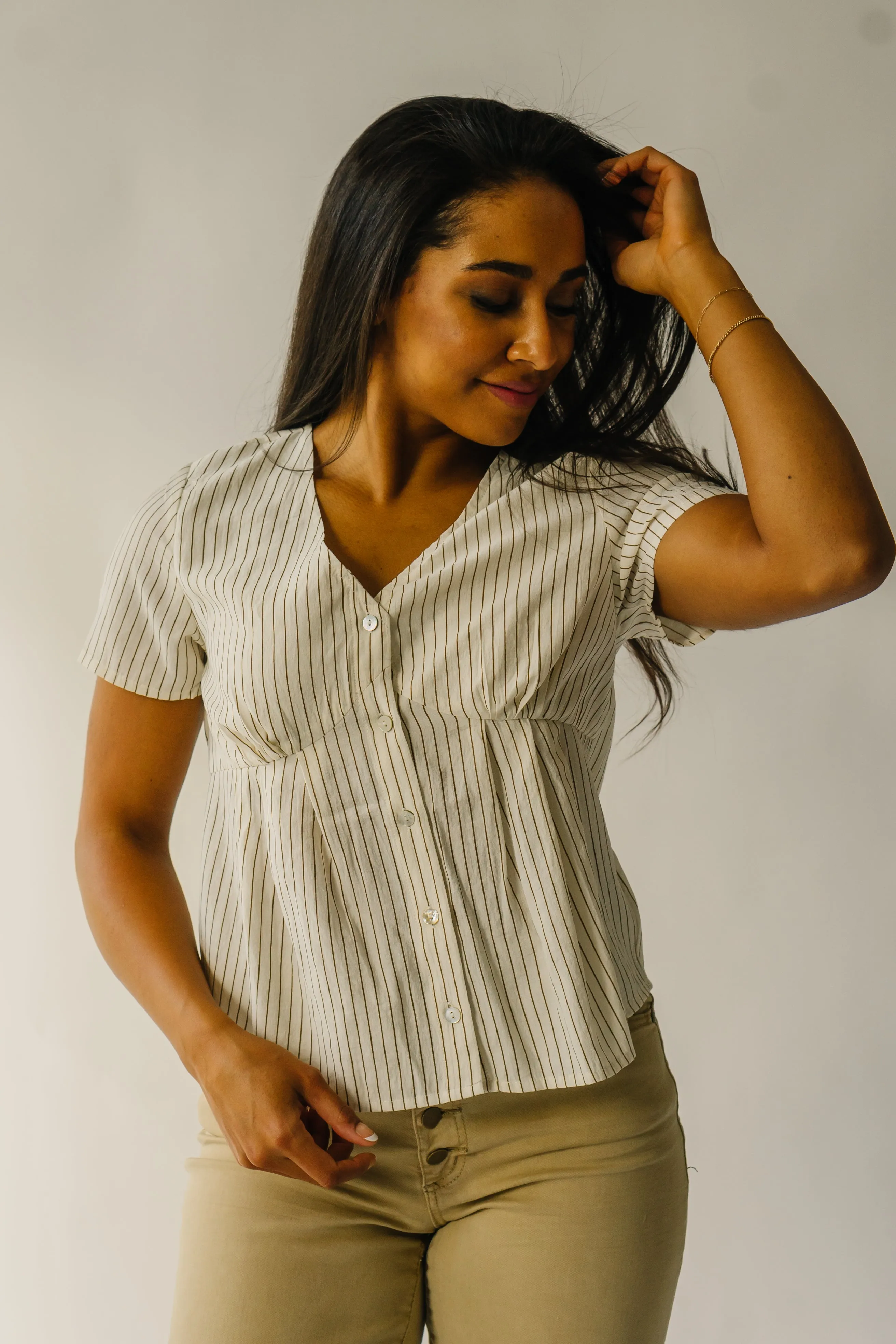 The Lowden Button-Down Blouse in Ivory   Brown