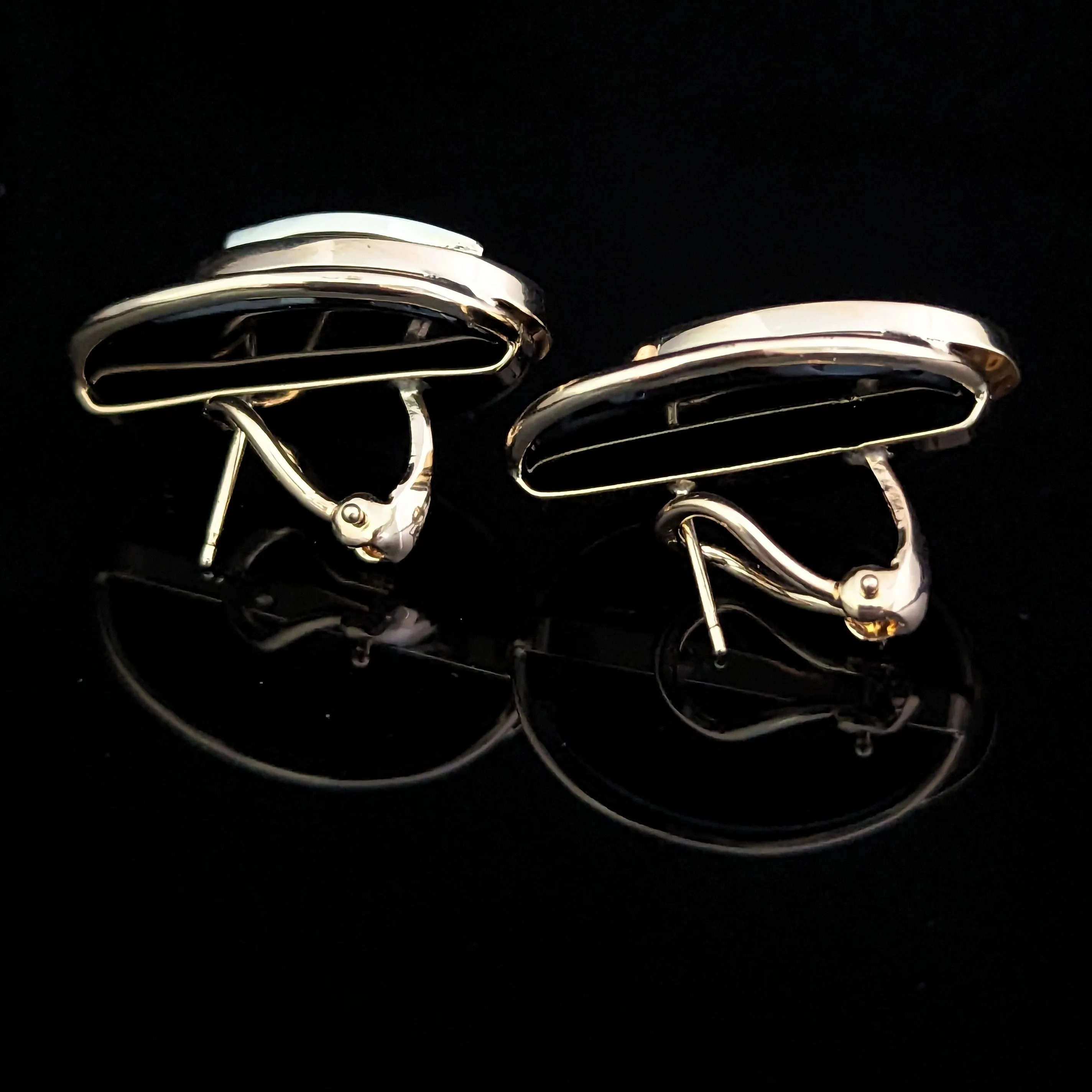 The Waverly - Vintage Diamond Onyx 14k Gold Earrings Omega