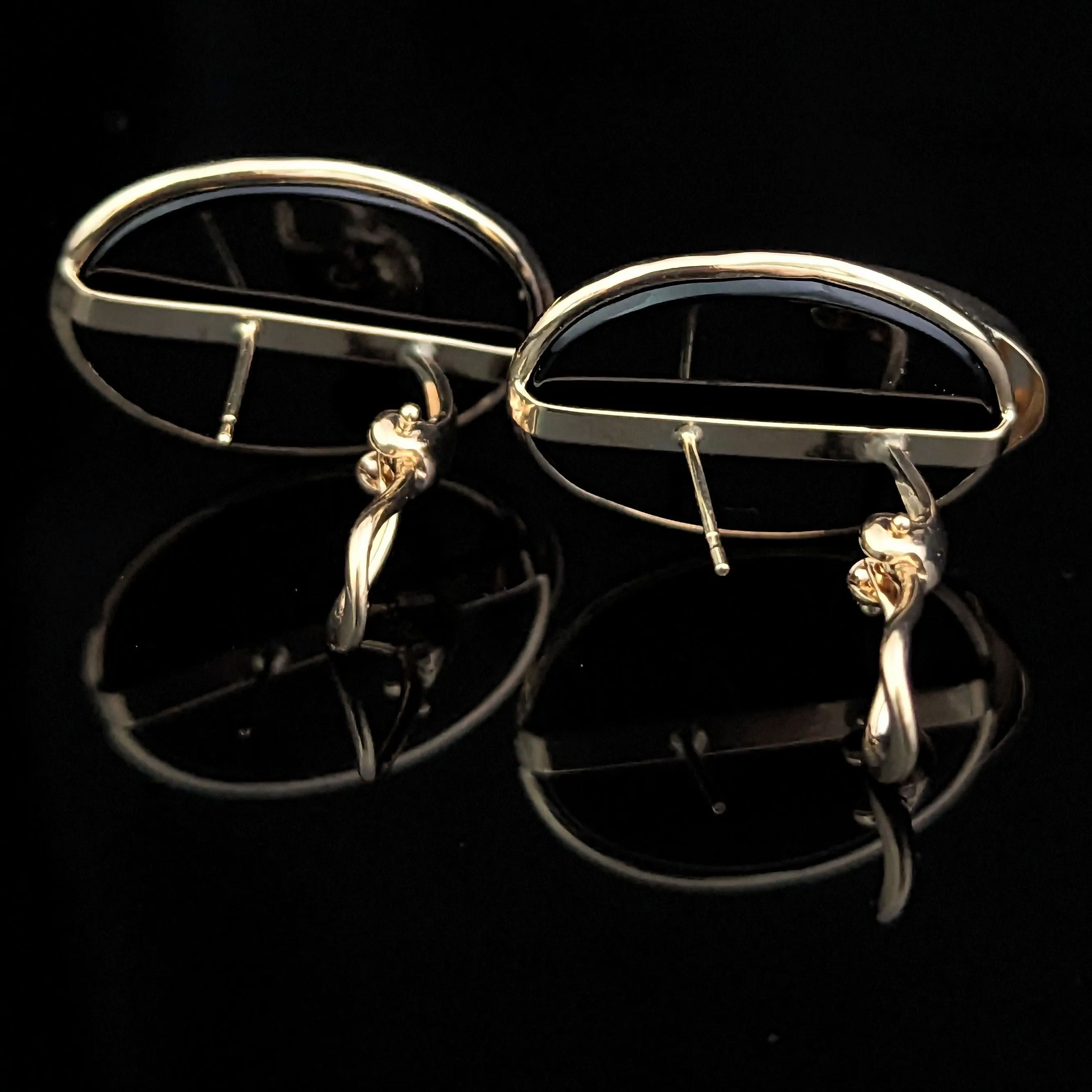 The Waverly - Vintage Diamond Onyx 14k Gold Earrings Omega