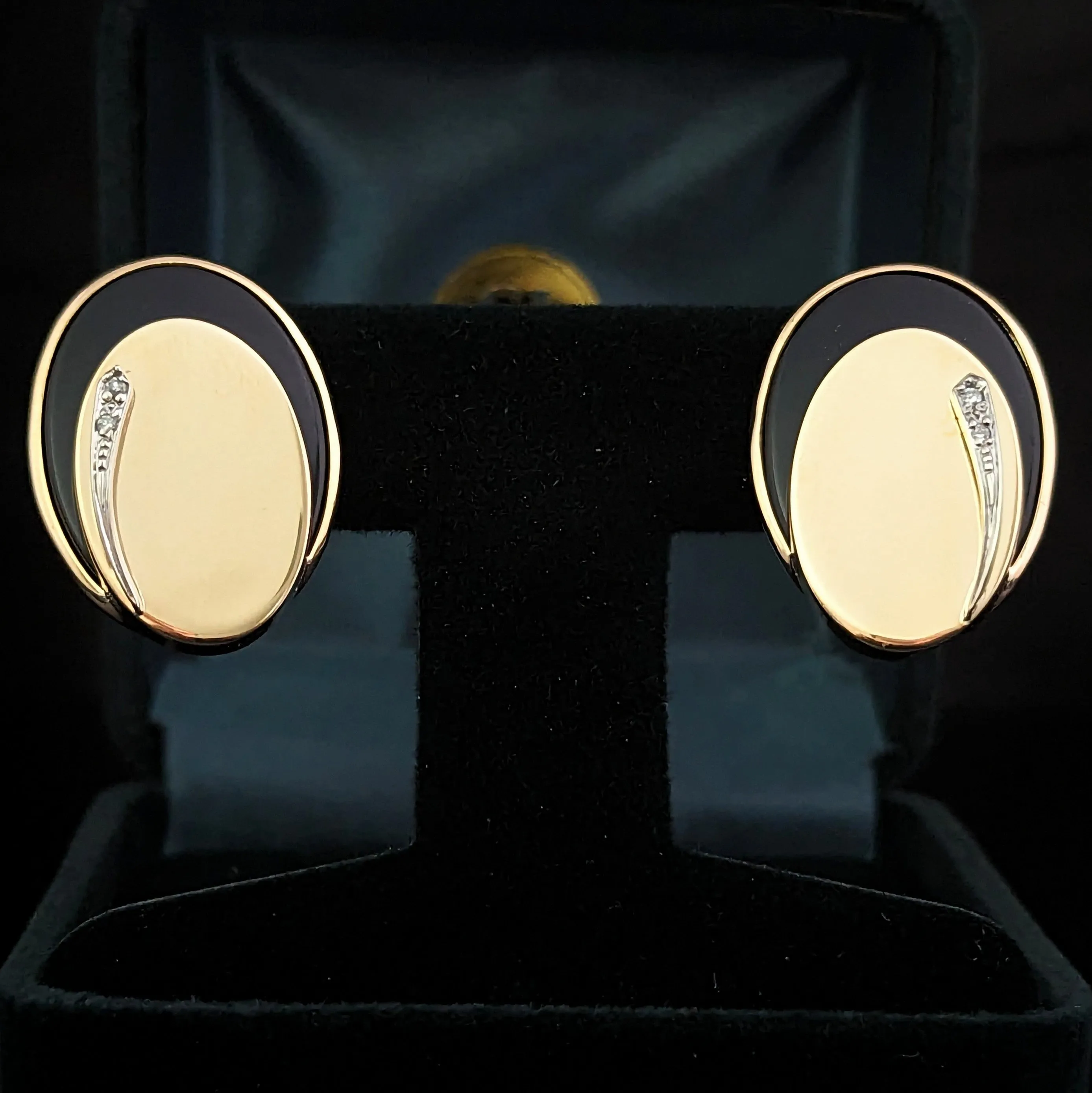 The Waverly - Vintage Diamond Onyx 14k Gold Earrings Omega