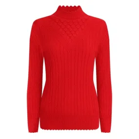 UTG Women's Fashion Elegant Pure Color Red Trendy Stylish Designer Sweater