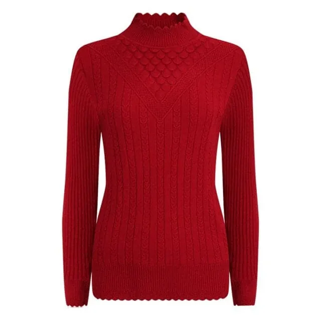 UTG Women's Fashion Elegant Pure Color Red Trendy Stylish Designer Sweater