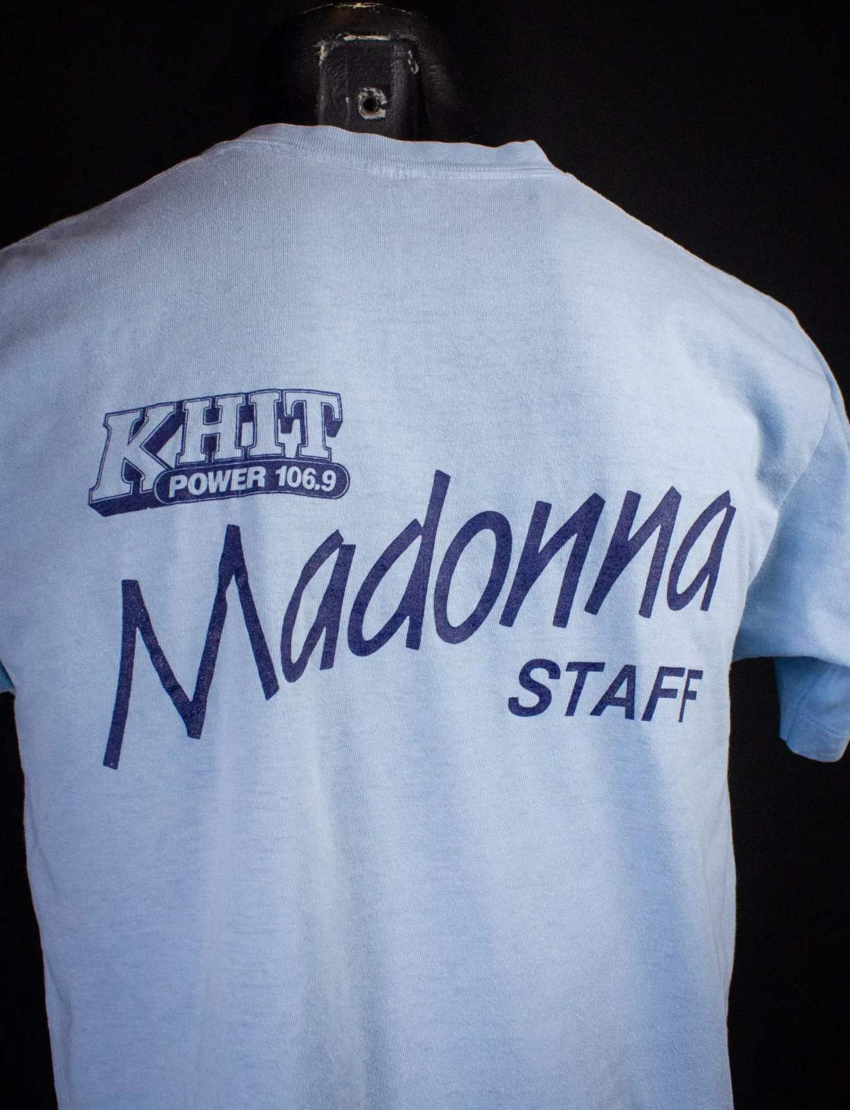 Vintage Madonna KHIT Security Staff Concert T Shirt 80s Blue Medium