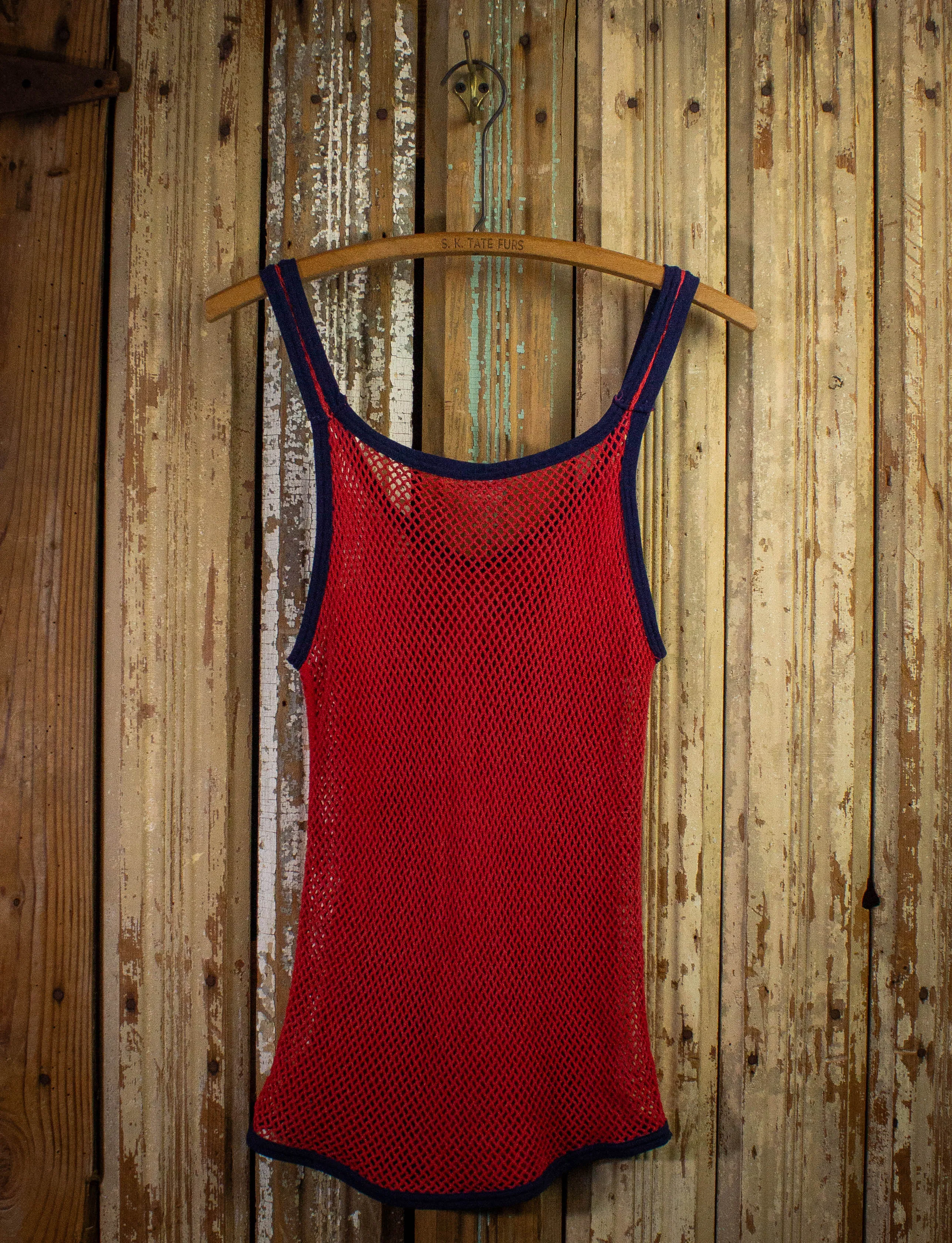 Vintage Red & Blue Mesh Tank Top 70s Small