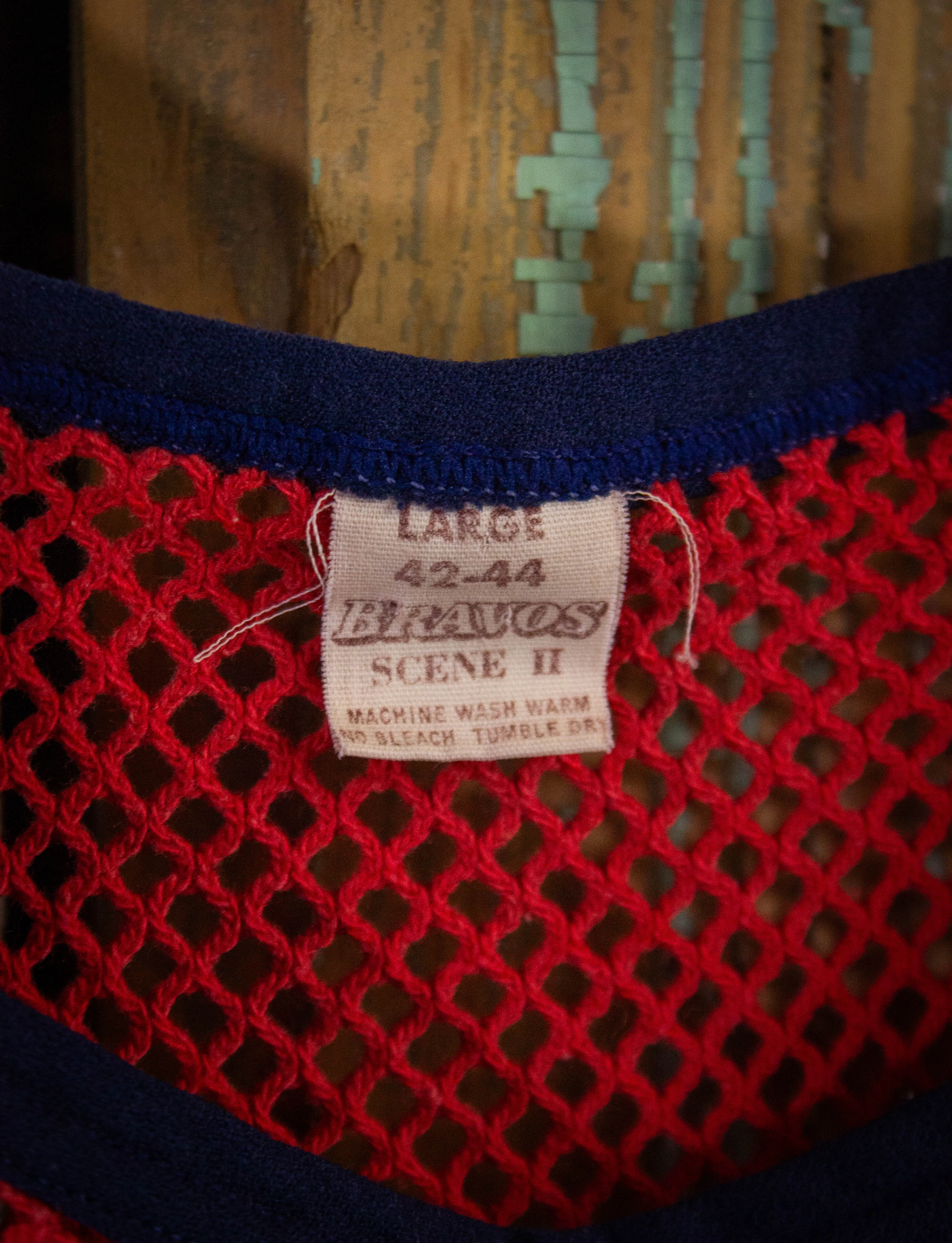 Vintage Red & Blue Mesh Tank Top 70s Small