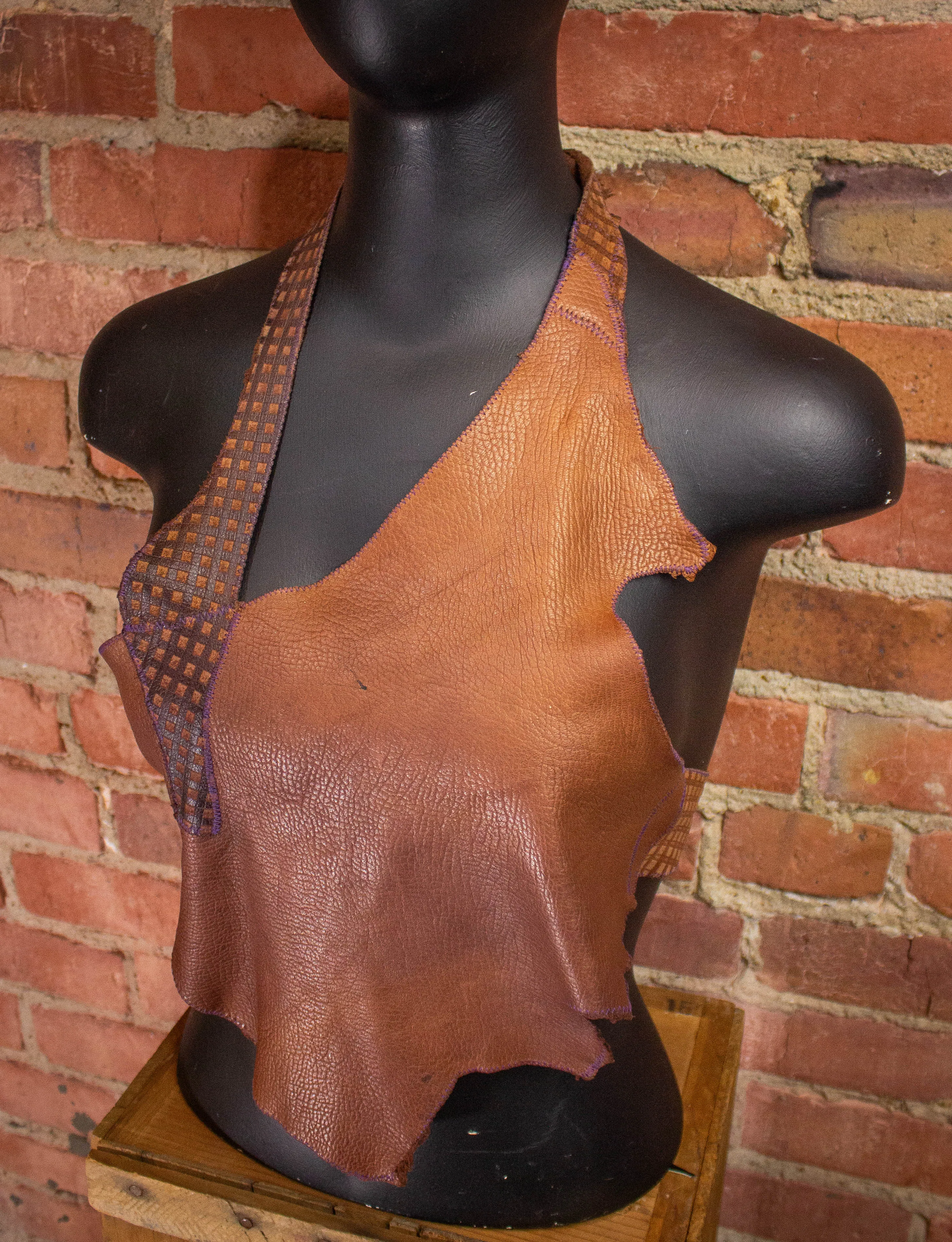 Vintage Shazzam Brown Leather Halter 1970s XS