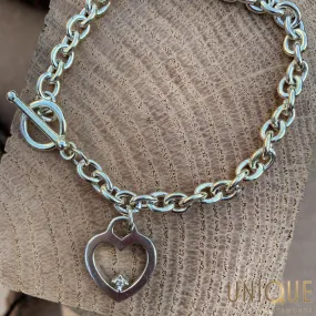 Vintage Sterling Silver Heart And Toggle Bracelet