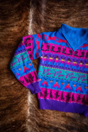 Vintage Western Cowboy Horse and Cactus Sweater