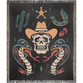 Western Cowboy Cobra Traditional Tattoo Style Woven Fringe Blanket / / Wall tapestry, throw for sofa, maximalist decor, tattoo home decor