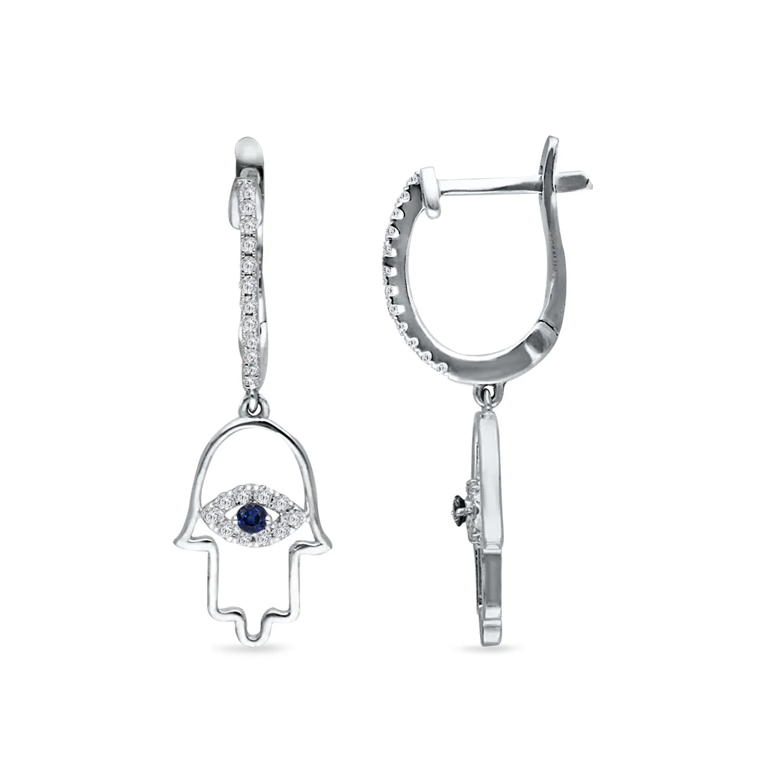 White Gold Sapphire & Diamond Hamsa Earrings