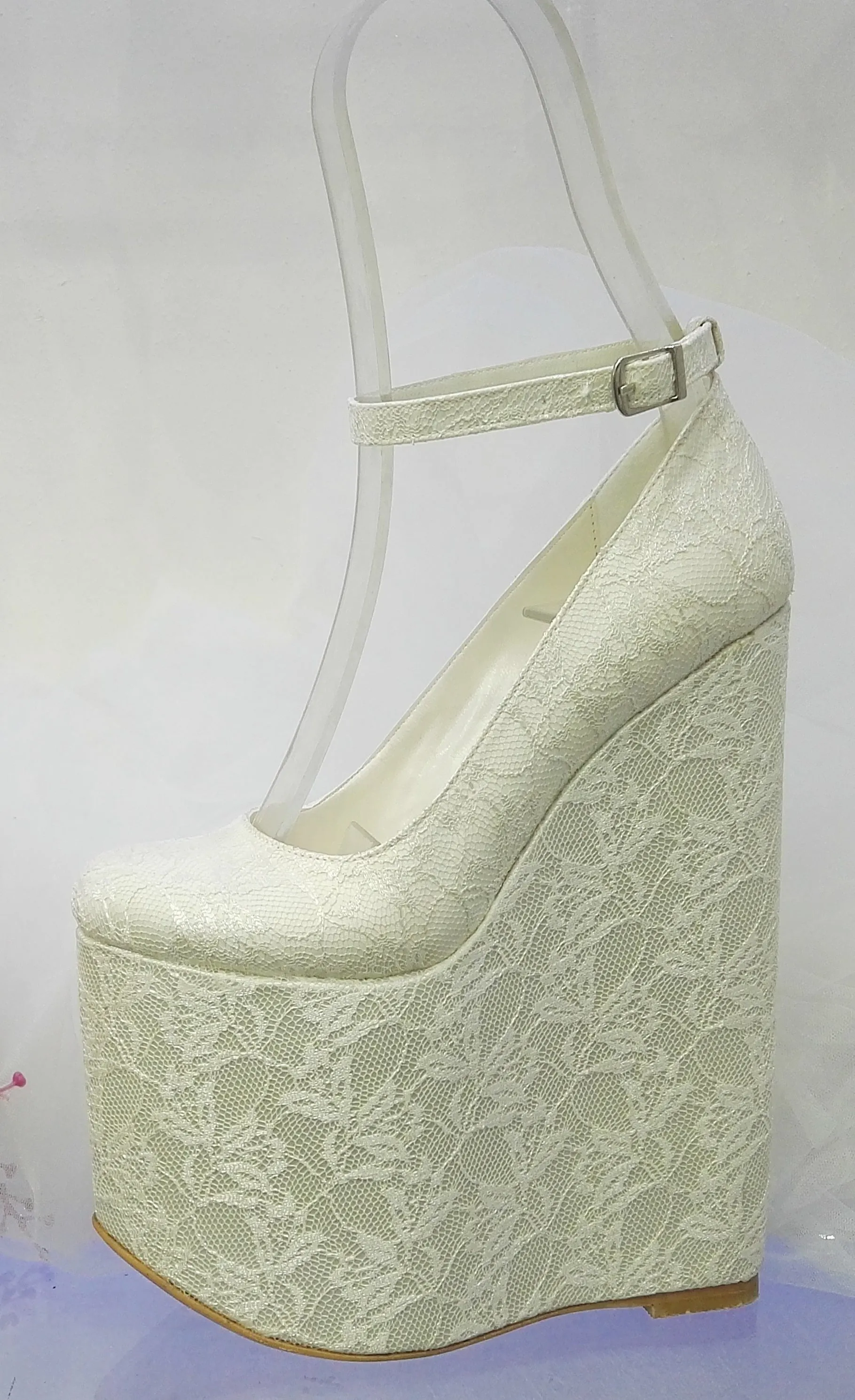 White Lace 20 cm High Heel Wedding Wedges