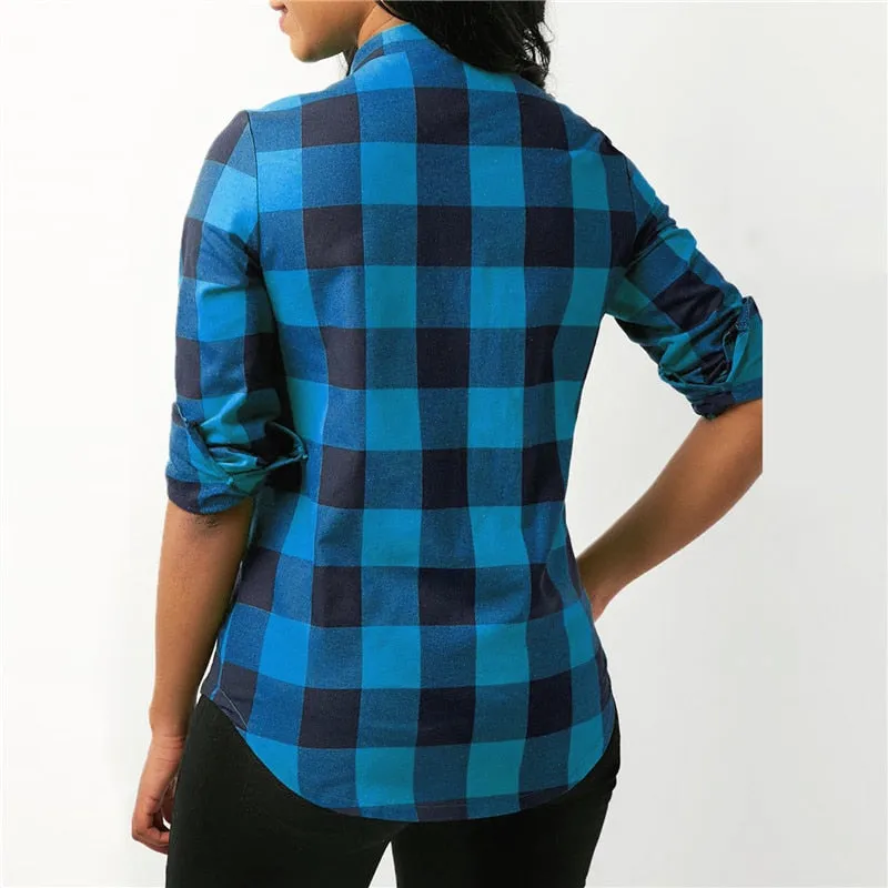 Women Plaid Shirts 2018 Spring Long Sleeve Blouses Shirt Office Lady Cotton Lace up Shirt Tunic Casual Tops Plus Size Blusas