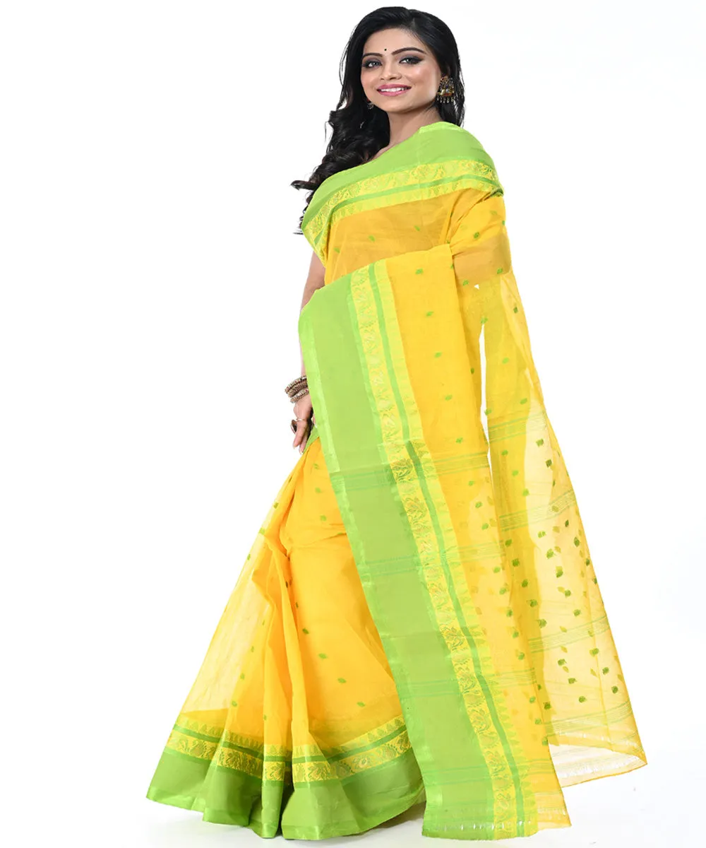 Yellow green handwoven cotton tangail saree