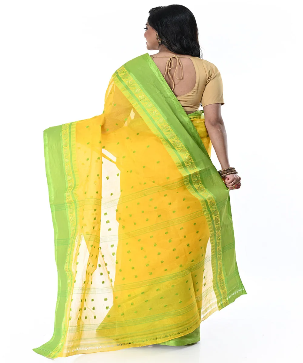 Yellow green handwoven cotton tangail saree