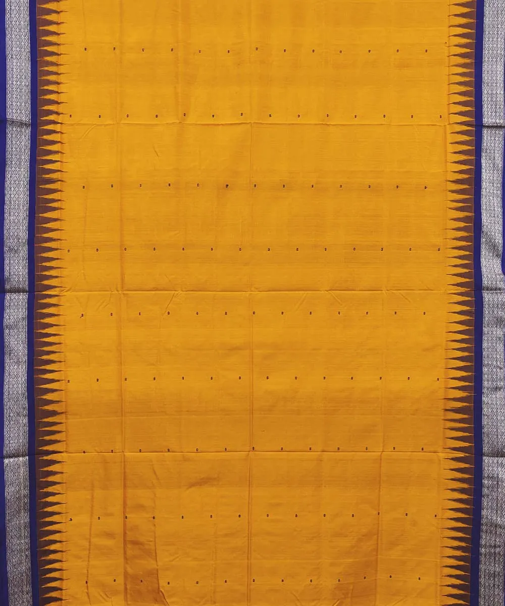 Yellow navy blue Silk Handwoven Bomkai Saree