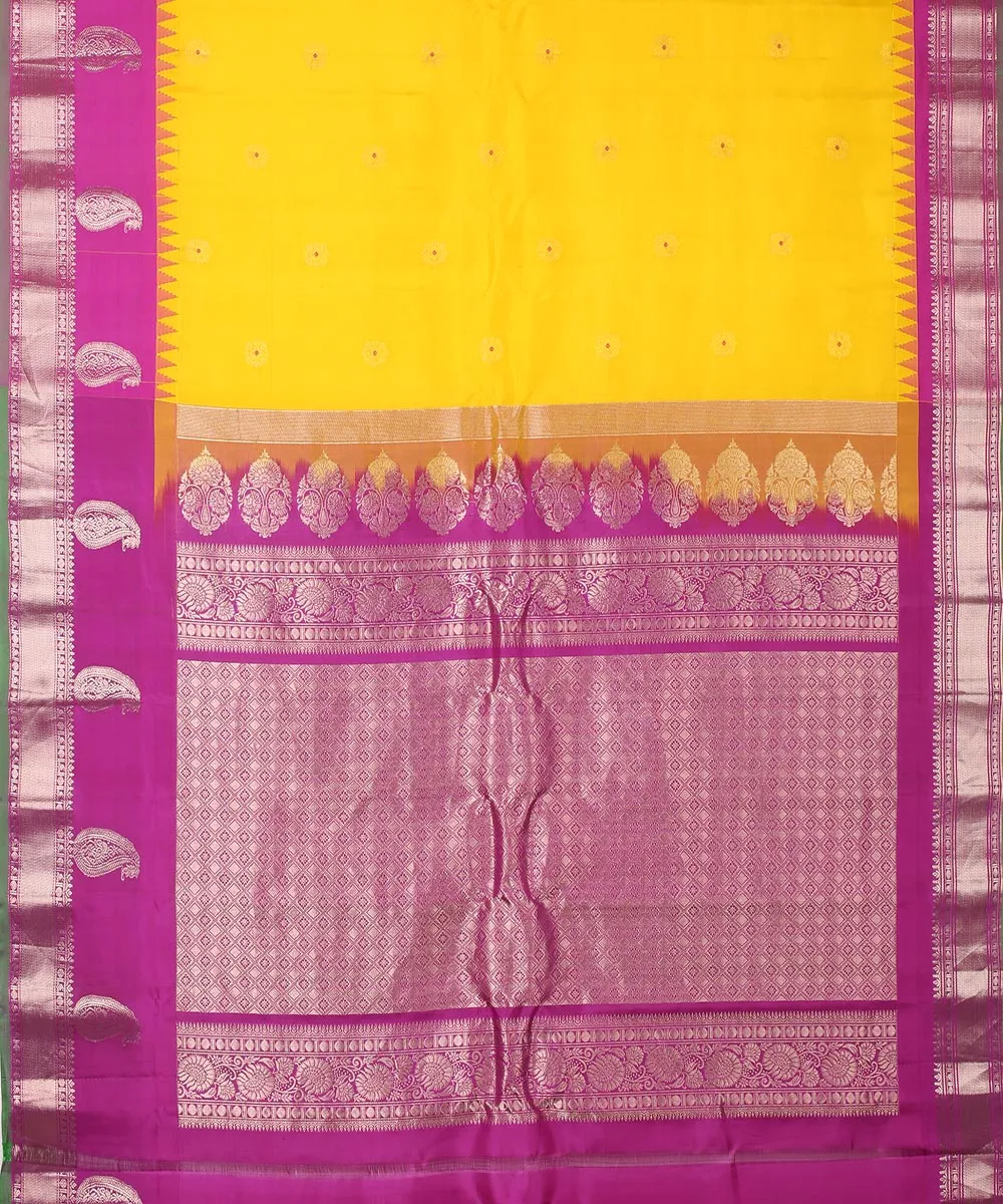 Yellow purple handwoven gadwal silk saree