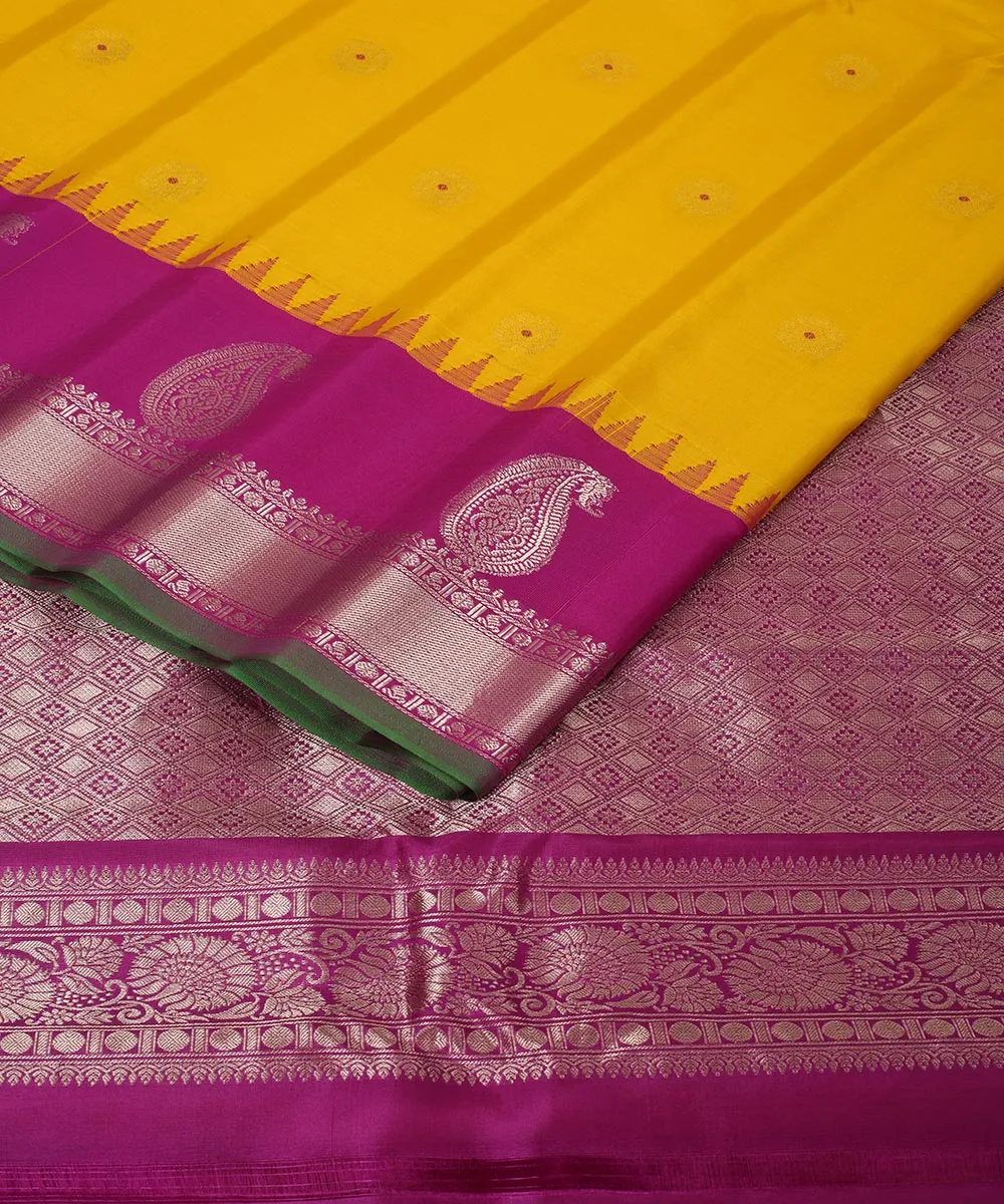 Yellow purple handwoven gadwal silk saree