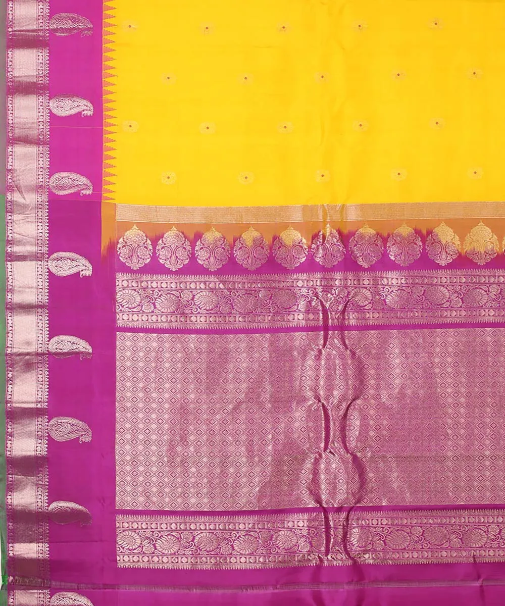 Yellow purple handwoven gadwal silk saree