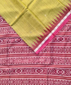 Yellow red tussar silk handloom gopalpur saree